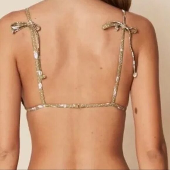 Faithfull the brand top only olive green floral string bikini top  size L - Picture 2 of 6